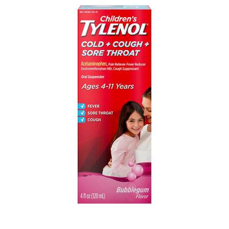TYLENOL CHILDRENS Children's Cold Cough & Sore Throat Bubblegum Flavor 4 fl. oz., PK36 3016903